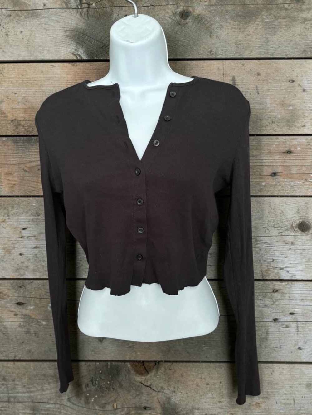 Cotton On Womens Black Cropped Long Sleeve Button-Up Cardigan M
